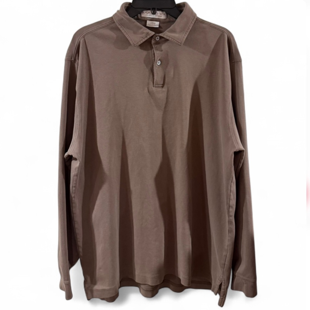 VTG Men's Brown Long Sleeve 100% Pima Cotton Polo Shirt Size Large